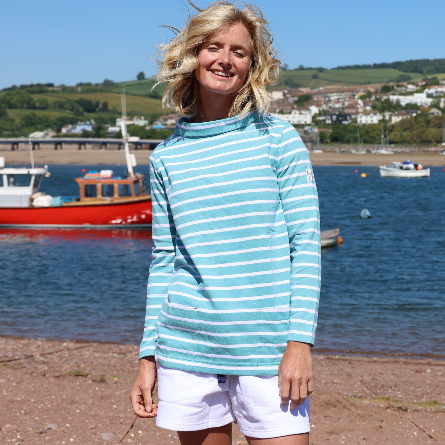 LJ94S - Striped Roll Neck Sweatshirt - Ocean
