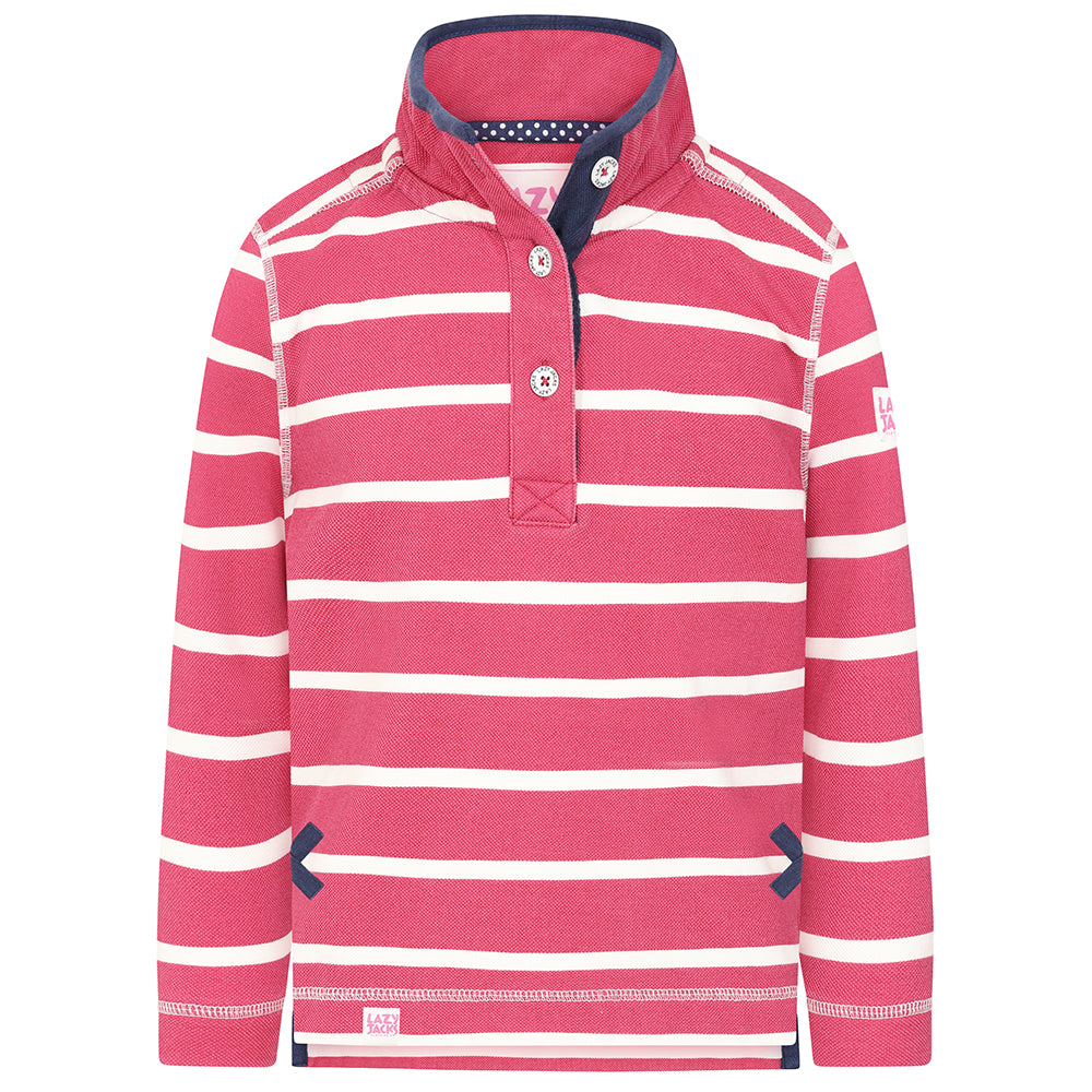 LJ301SC - Girls Pique Striped Sweatshirt - Cherry