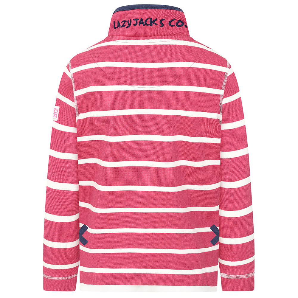 LJ301SC - Girls Pique Striped Sweatshirt - Cherry