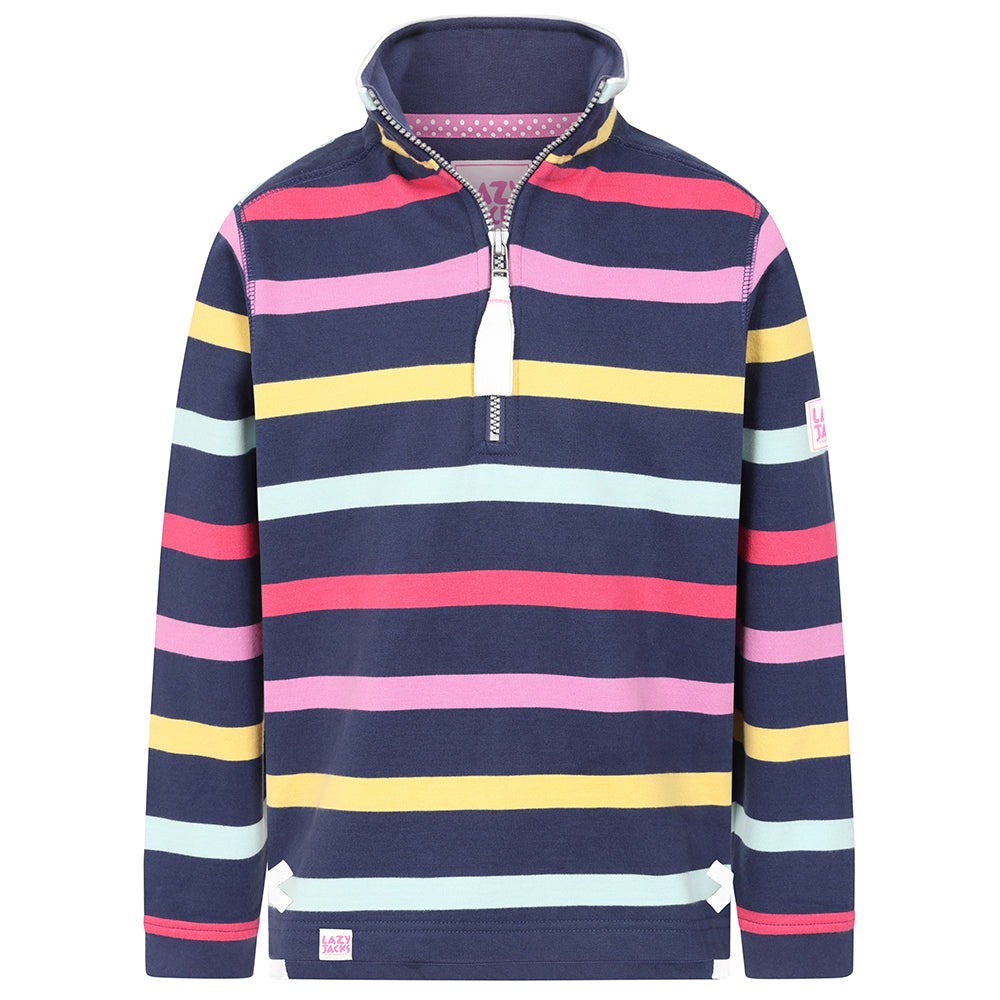 LJ35C - Girl's Striped Quarter Zip Sweatshirt - Twilight