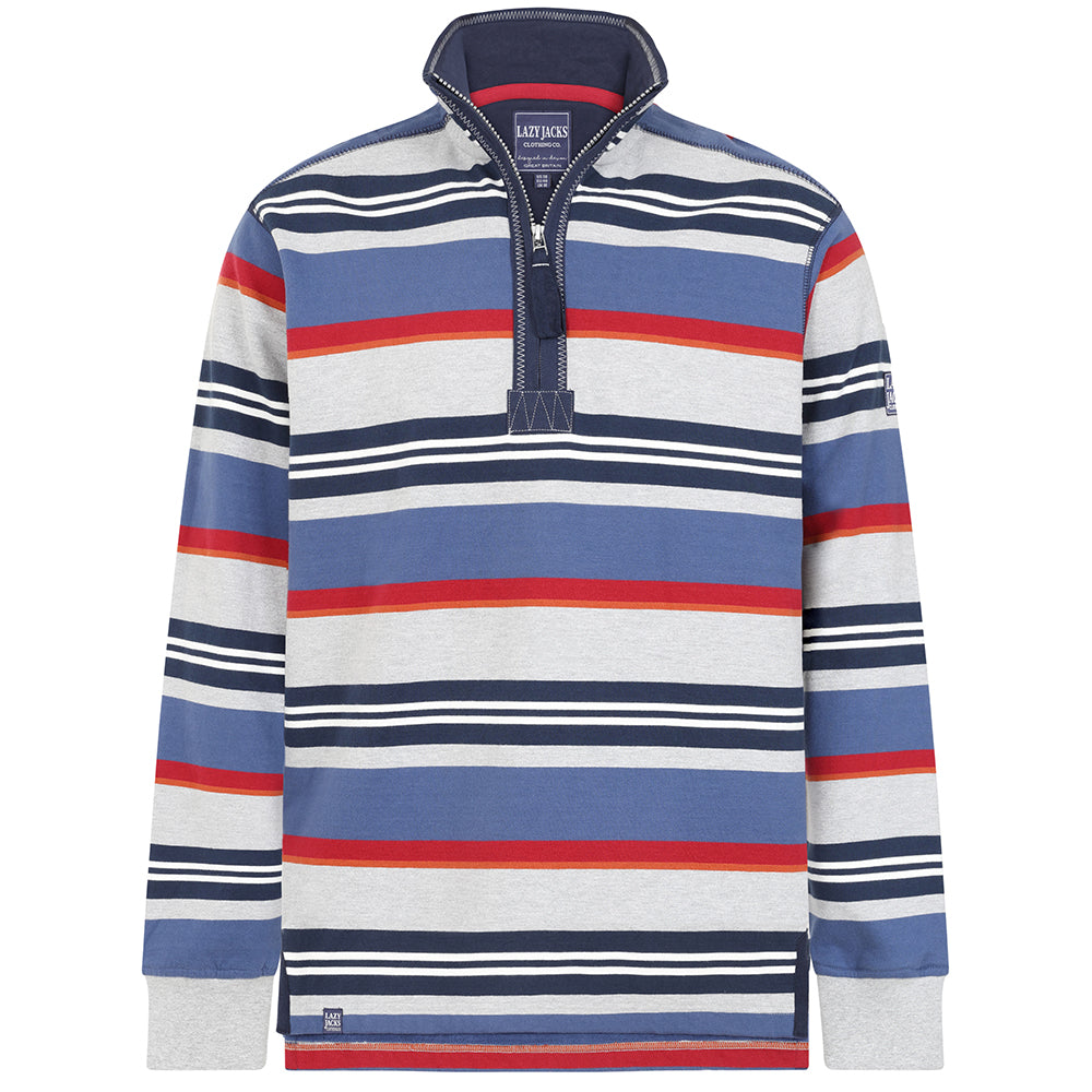 LJ40S - Men's Stripe Quarter Zip Sweatshirt - Grey Marle