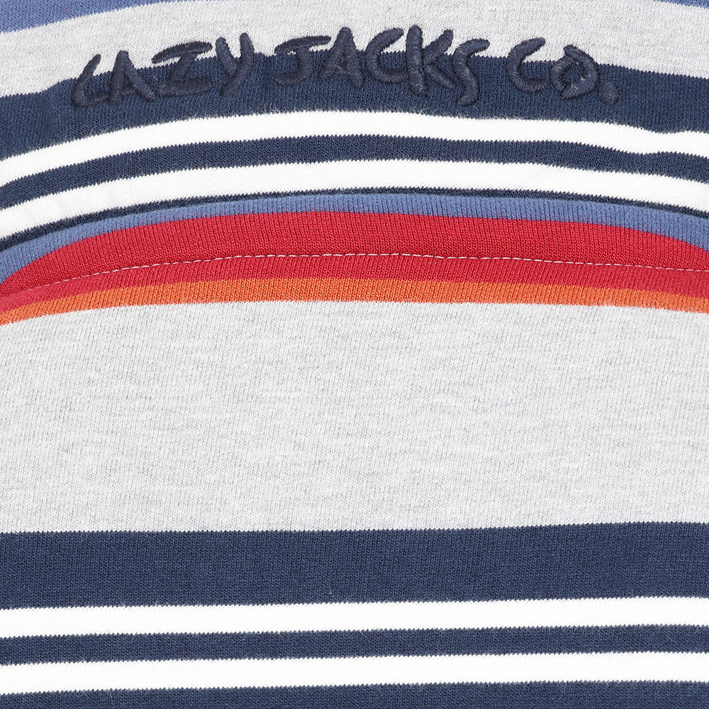 LJ40S - Men's Stripe Quarter Zip Sweatshirt - Grey Marle