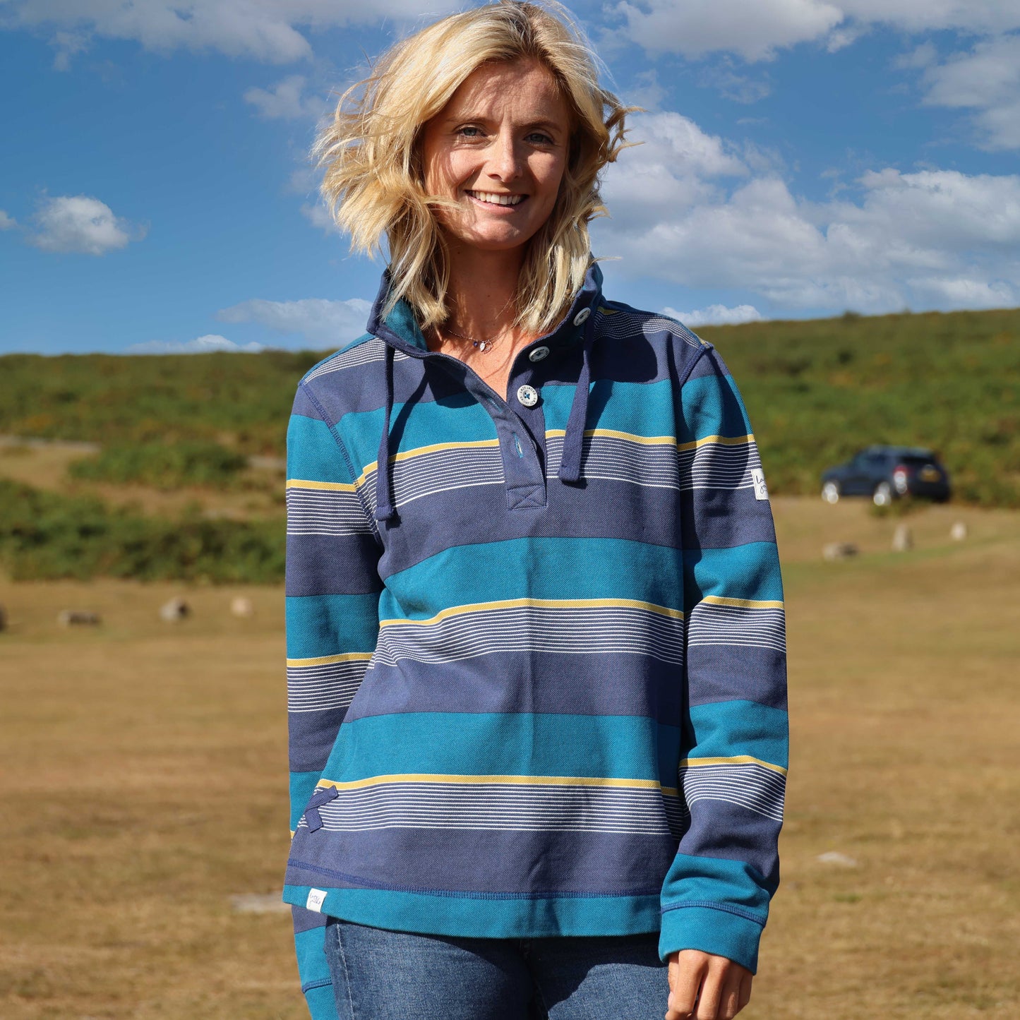 LJ301S - Ladies Striped Pique Sweatshirt - Teal