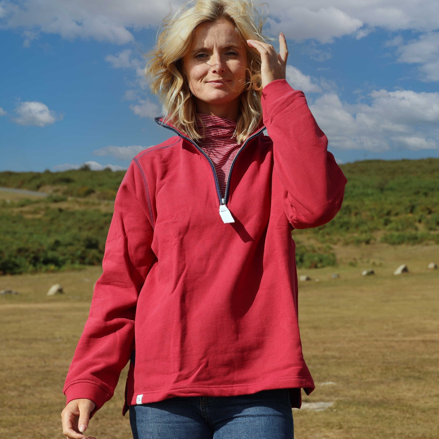 LJ3 - Ladies Quarter Zip Sweatshirt - Red