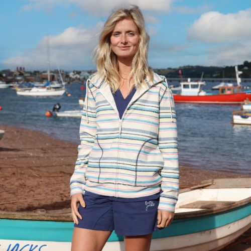 LJ302 - Textured Striped Hooded Sweatshirt - Chalk