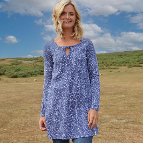 LJ115 - Printed Tie Front Tunic - Mosaic Twilight