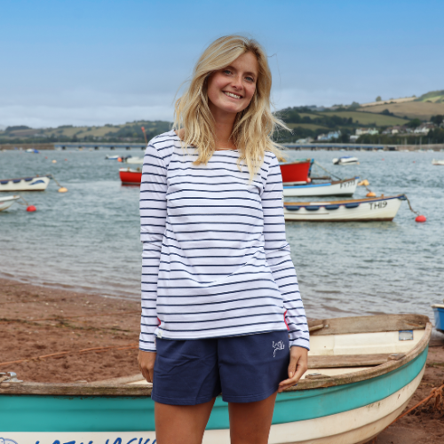 LJ97 - Ladies Long Sleeve Breton Top - White