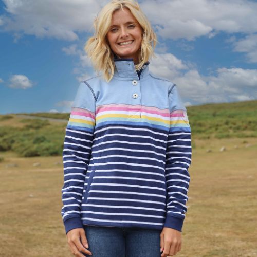 LJ6 - Striped Button Neck Sweatshirt - Sky