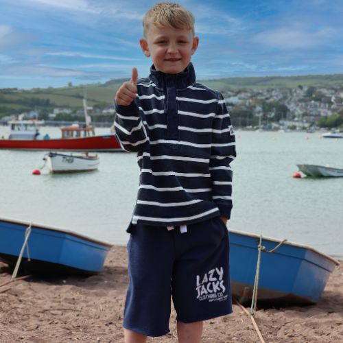 LJ700SC - Boy's Striped 1/4 Zip Pique Sweatshirt - Marine