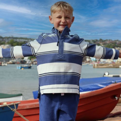 LJ700SC - Boy's Striped 1/4 Zip Pique Sweatshirt - Denim