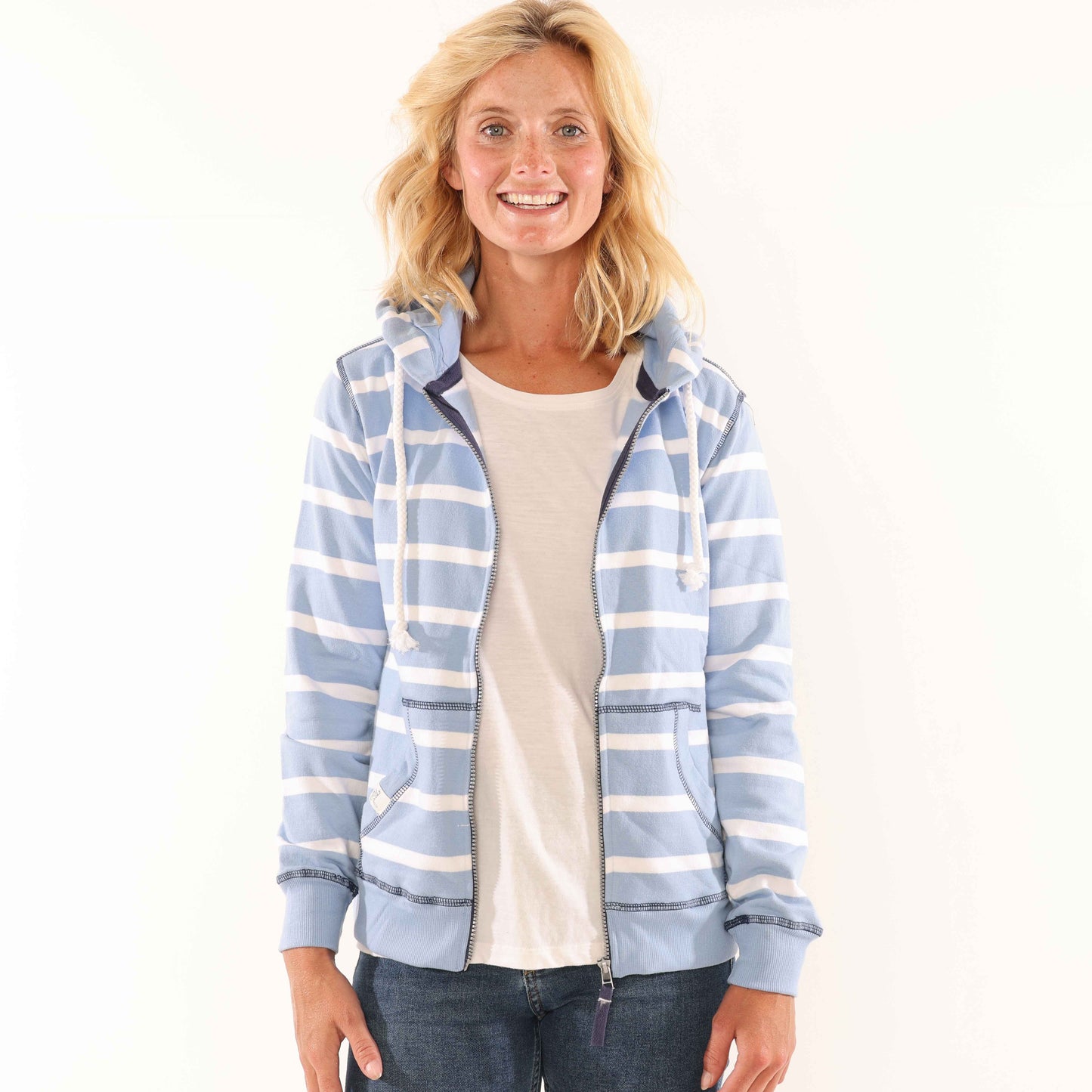 LJ101S - Ladies Striped Full Zip Hoody - Sky