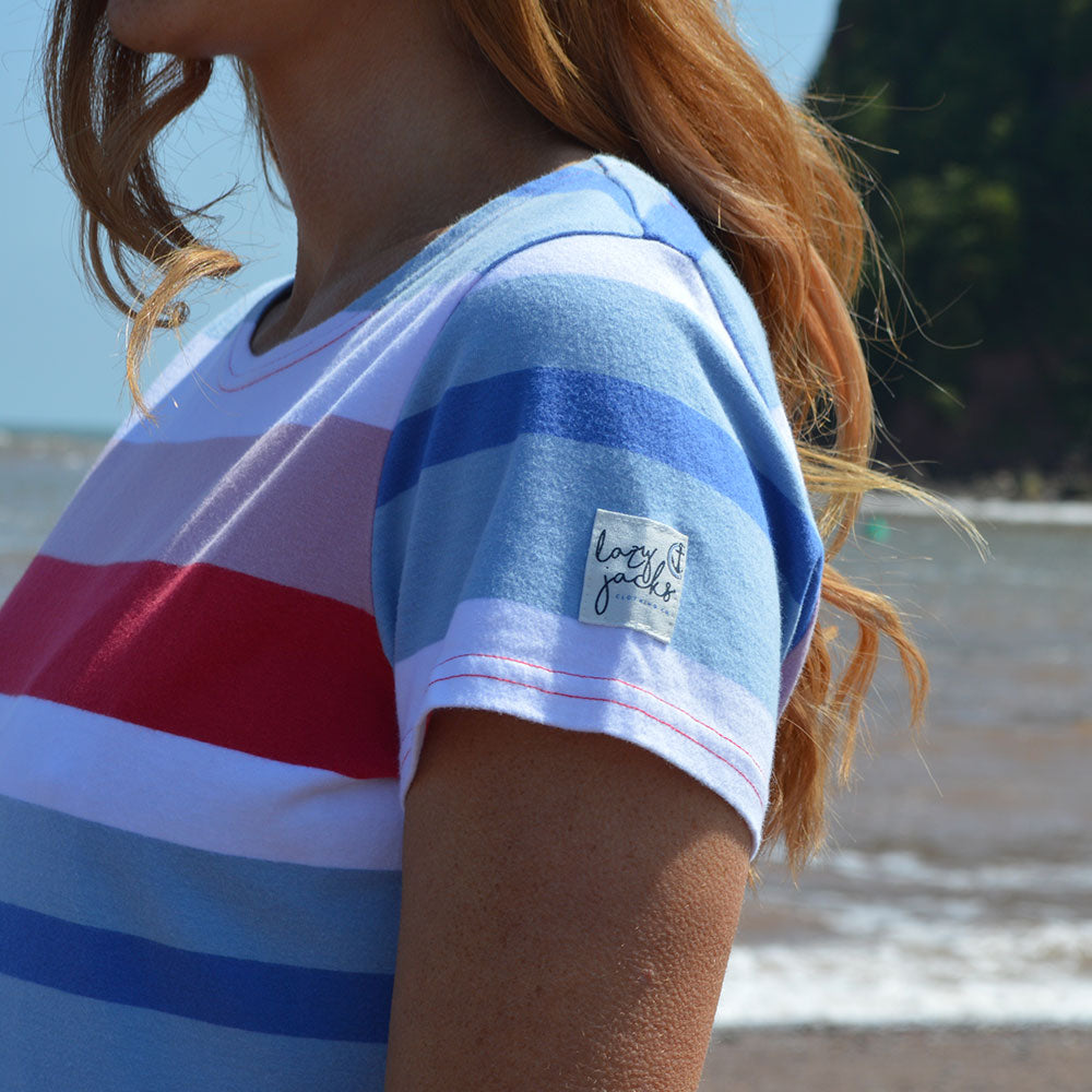 LJ115 - Striped T-Shirt Dress - Red