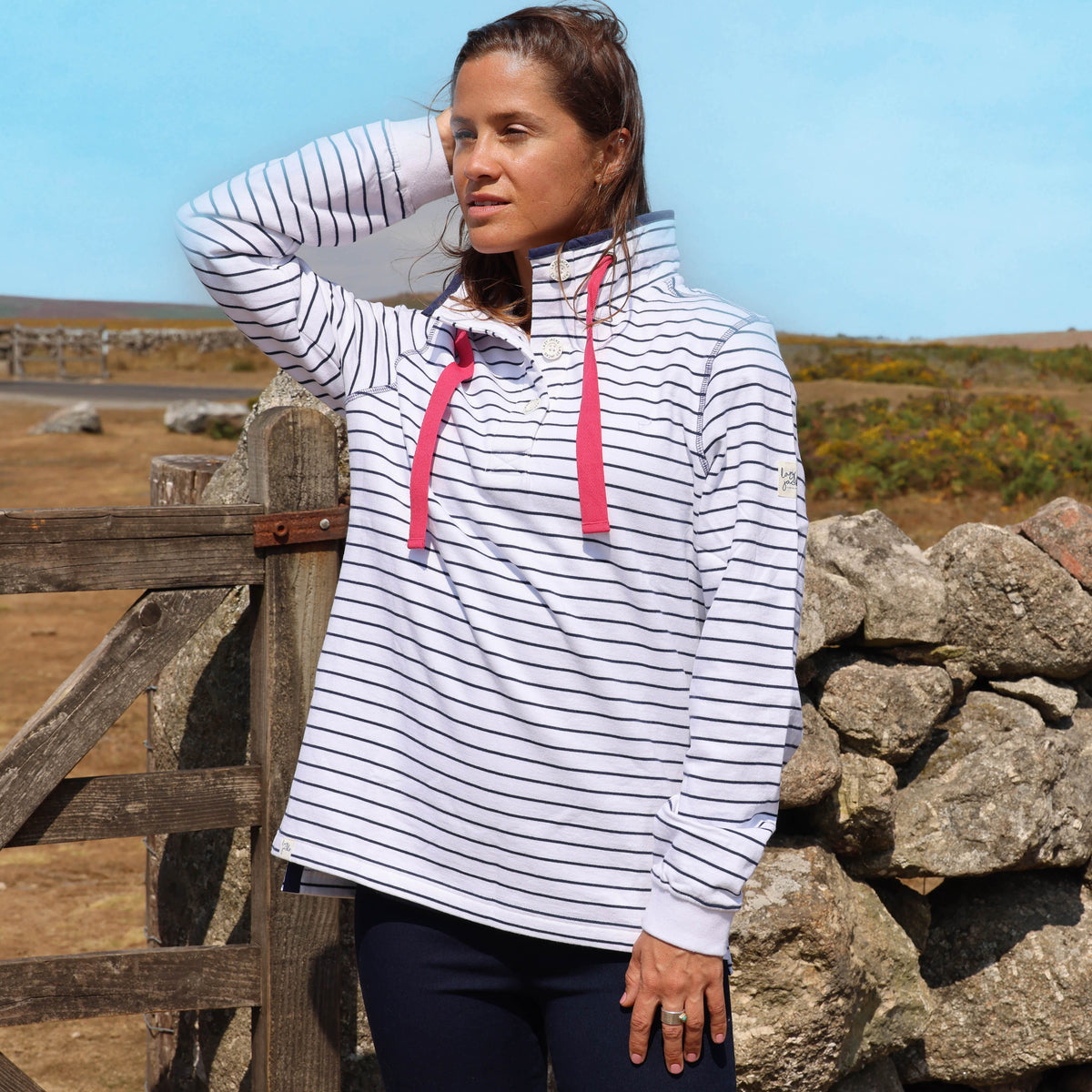 LJ14 - Ladies Button Neck Sweatshirt - White