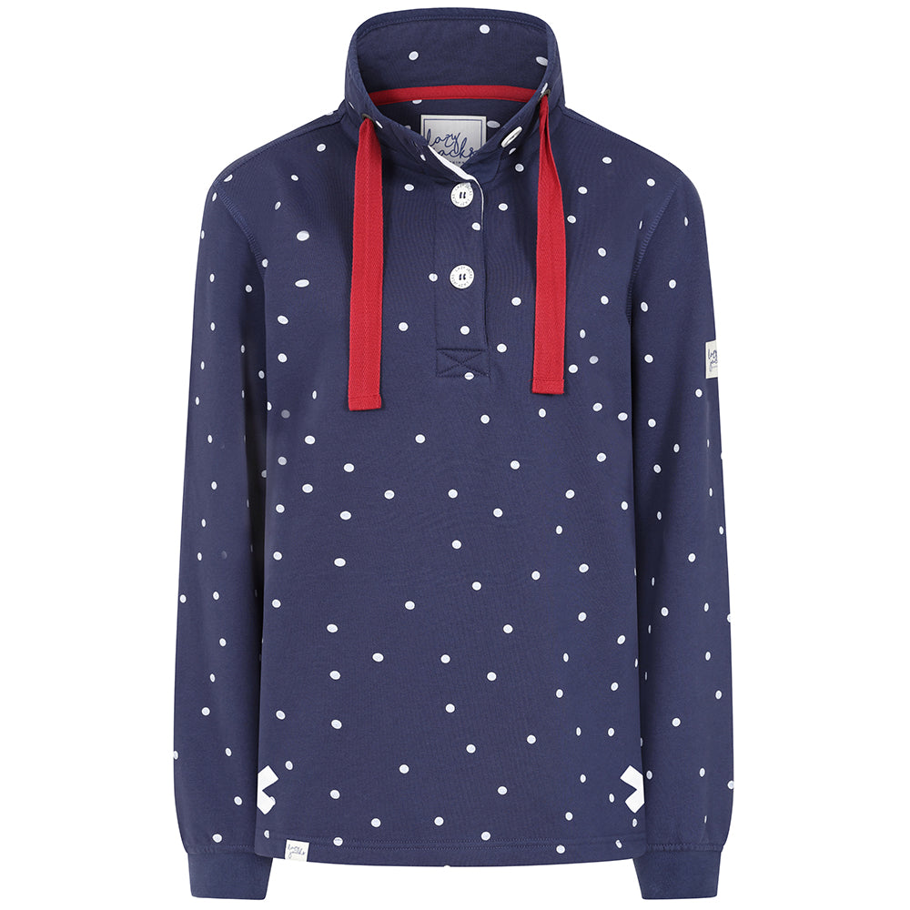 LJ14 - Ladies Polka Dot Button Neck Sweatshirt - Twilight