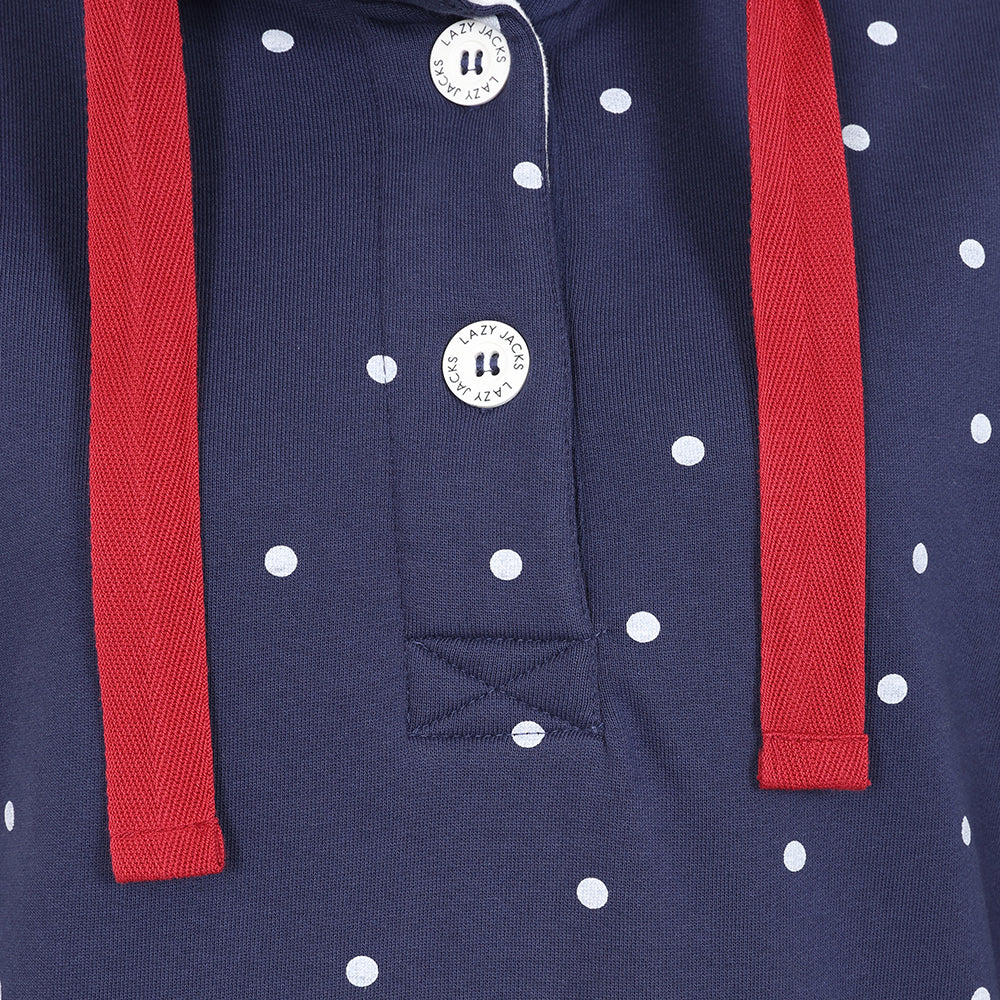 LJ14 - Ladies Polka Dot Button Neck Sweatshirt - Twilight