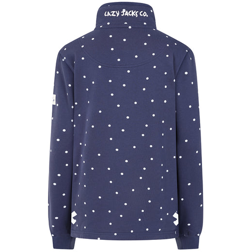 LJ14 - Ladies Polka Dot Button Neck Sweatshirt - Twilight