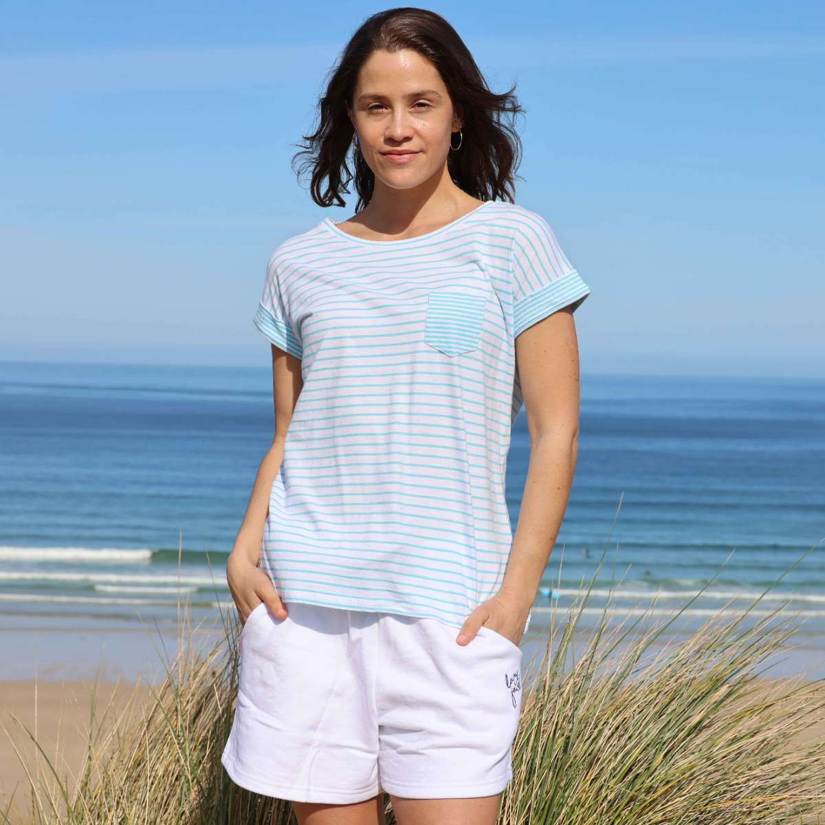 LJ162 - Ladies Striped Roll Sleeve Tee - Spearmint
