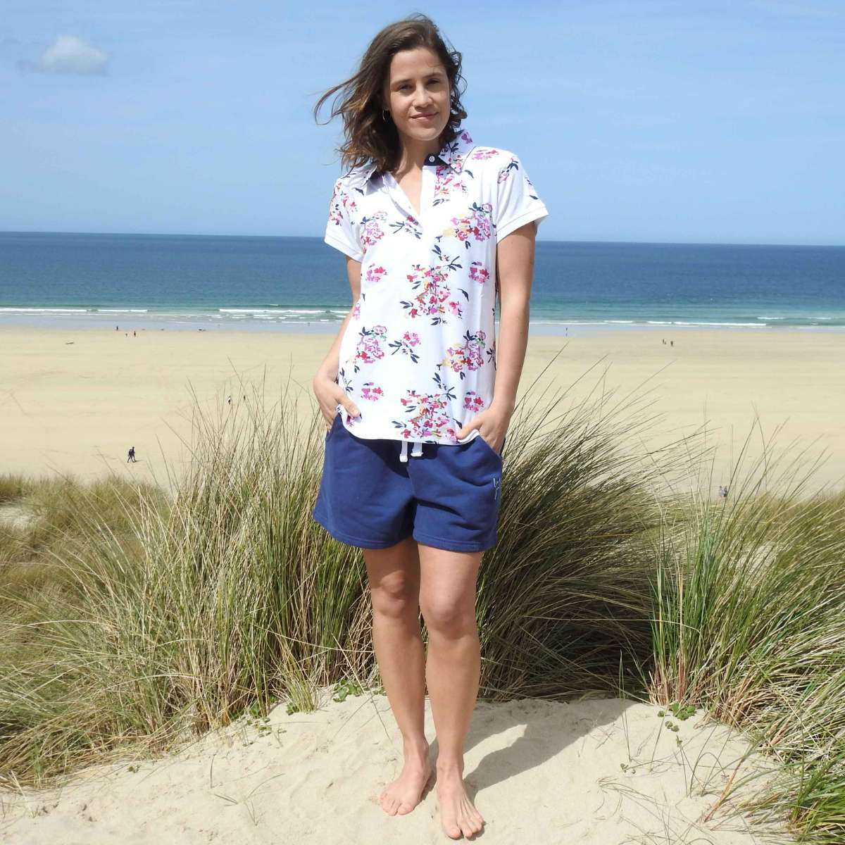 LJ12P - Printed Polo Top - Wildflower White