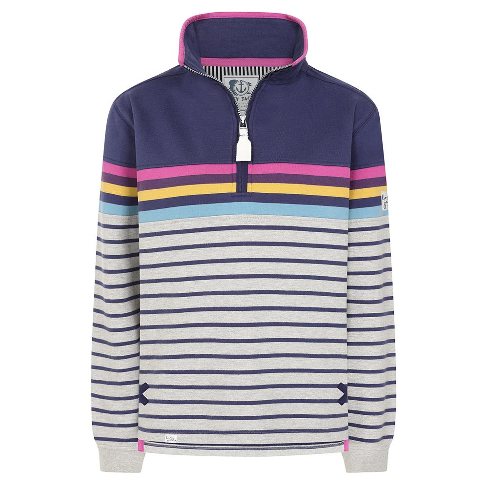LJ35 - Ladies Striped Quarter Zip Sweatshirt - Grey Marl