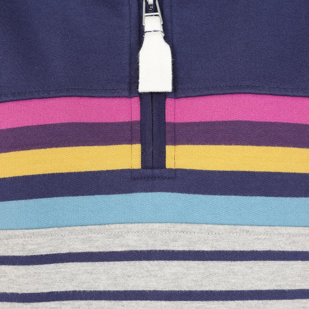 LJ35 - Ladies Striped Quarter Zip Sweatshirt - Grey Marl