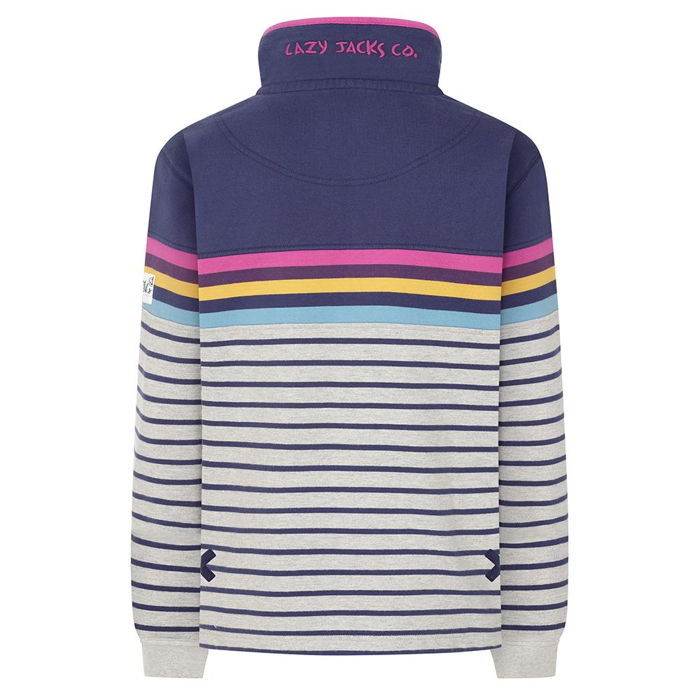 LJ35 - Ladies Striped Quarter Zip Sweatshirt - Grey Marl
