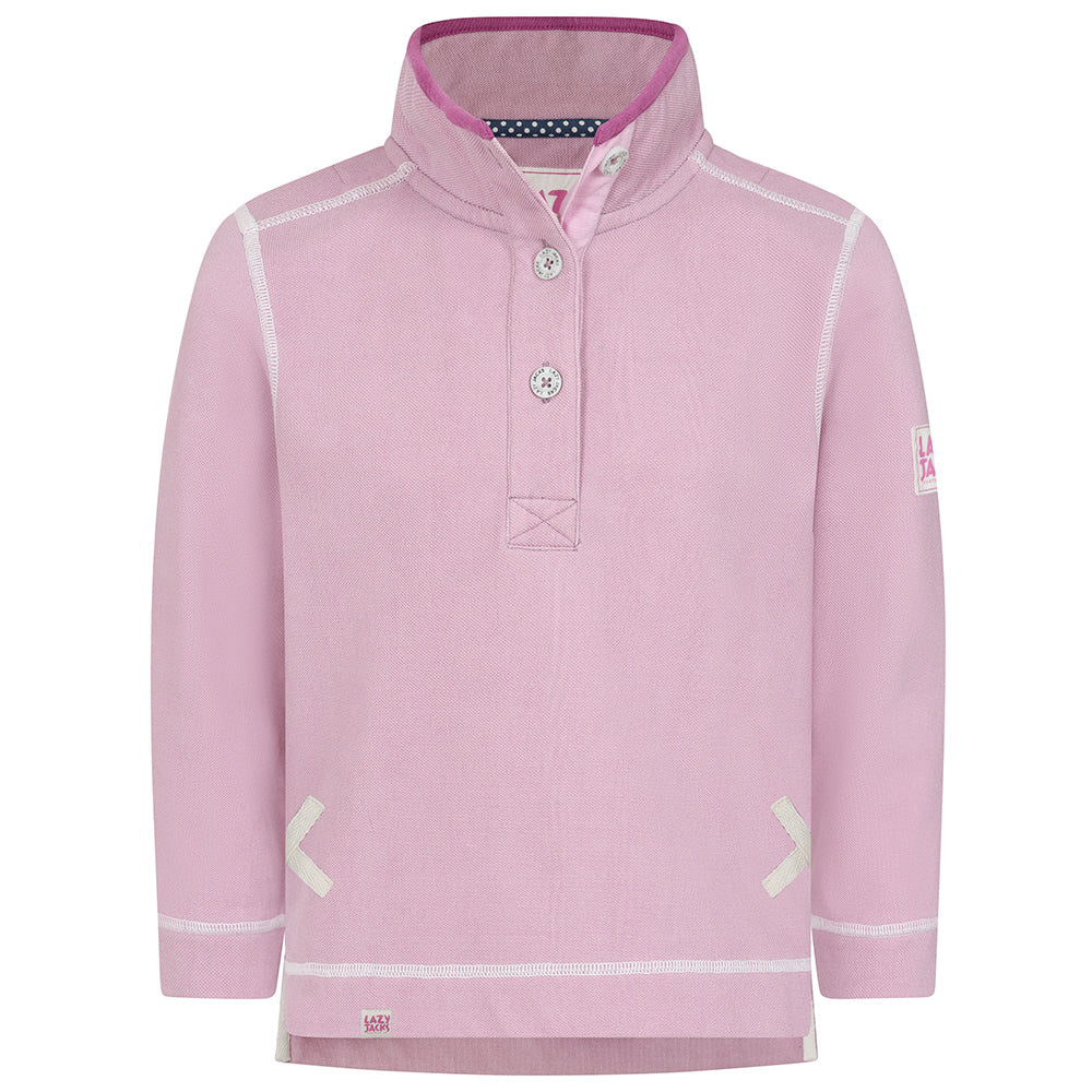 LJ301C - Girls Pique Button Neck Sweatshirt - Pink
