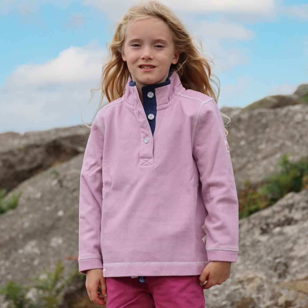 LJ301C - Girls Pique Button Neck Sweatshirt - Pink