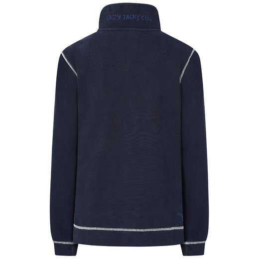 LJ301 - Pique Button Neck Sweatshirt - Twilight - White Drawstrings