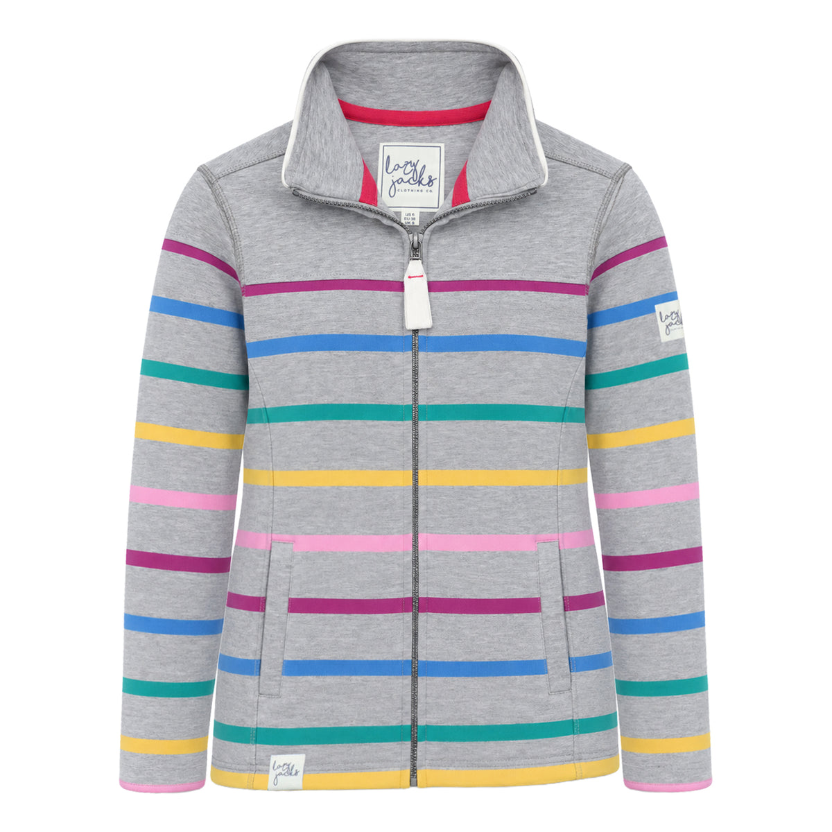 LJ32 - Full Zip Striped Sweatshirt - Colourful Grey Marle