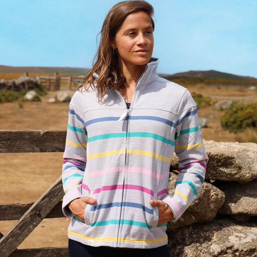 LJ32 - Full Zip Striped Sweatshirt - Colourful Grey Marle