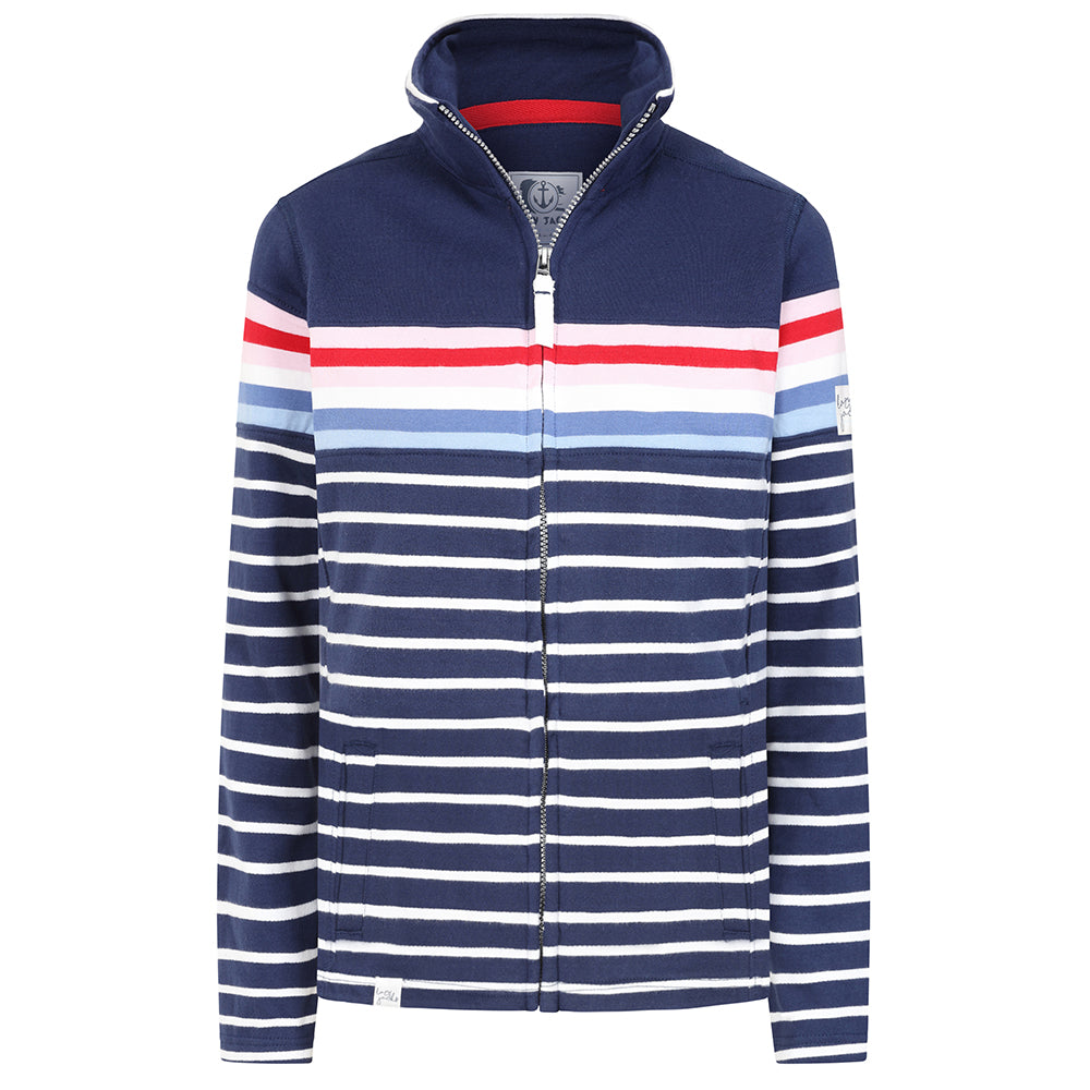 LJ32 - Ladies Full Zip Striped Sweatshirt - Sapphire