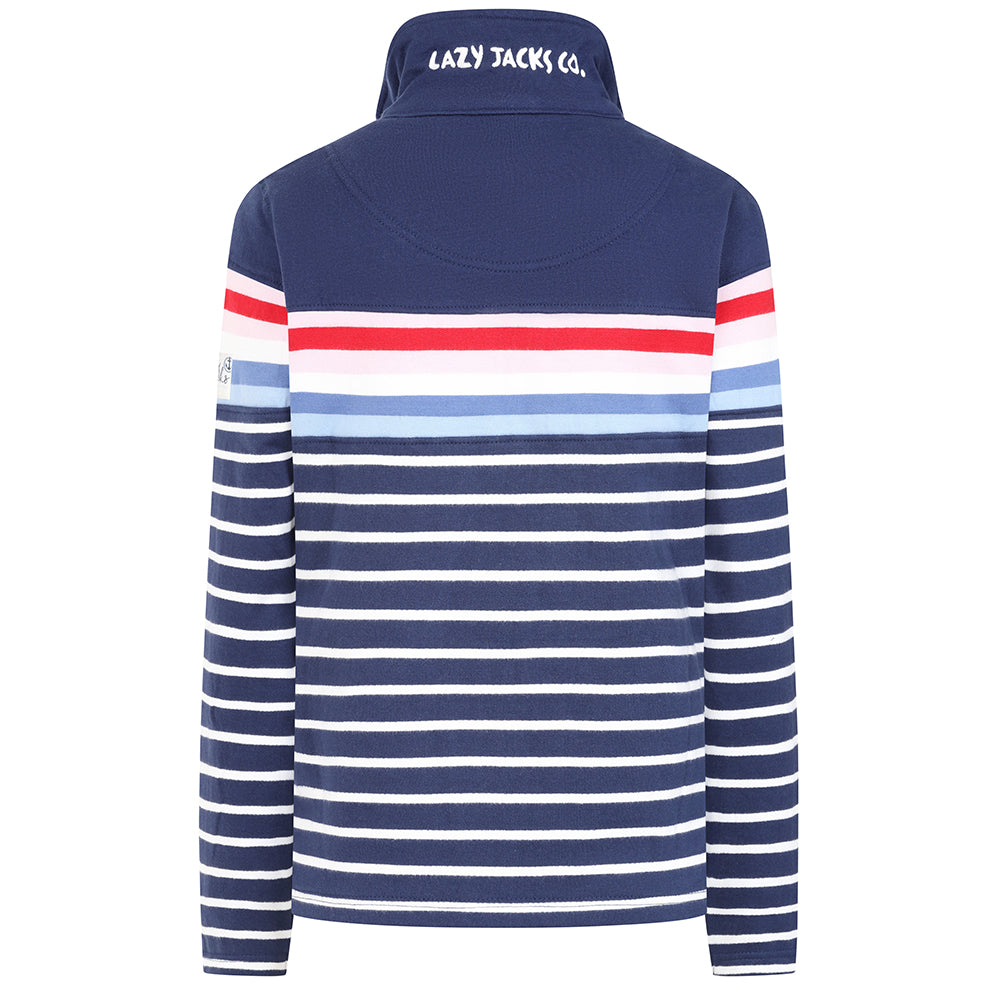 LJ32 - Ladies Full Zip Striped Sweatshirt - Sapphire