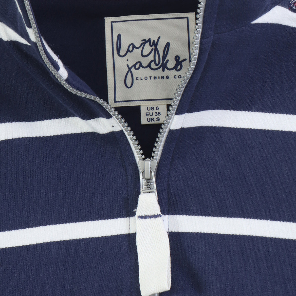 LJ32 - Ladies Striped Full Zip Sweatshirt - White