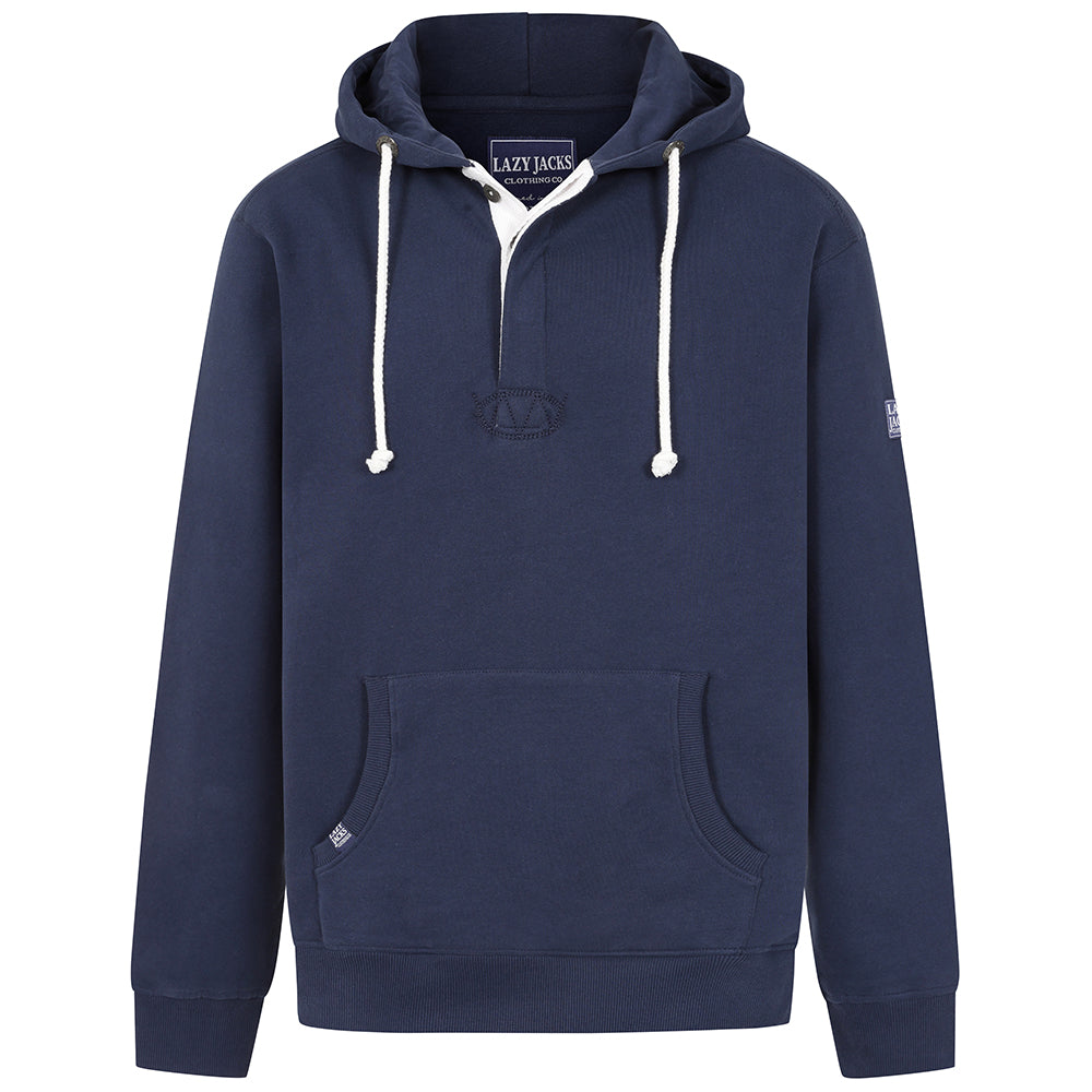 LJ34 - Men's Hooded Button Neck Sweatshirt - Marine