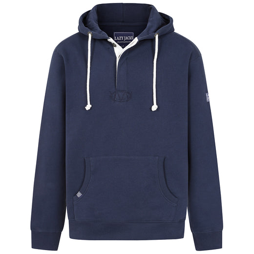 LJ34 - Men's Hooded Button Neck Sweatshirt - Marine