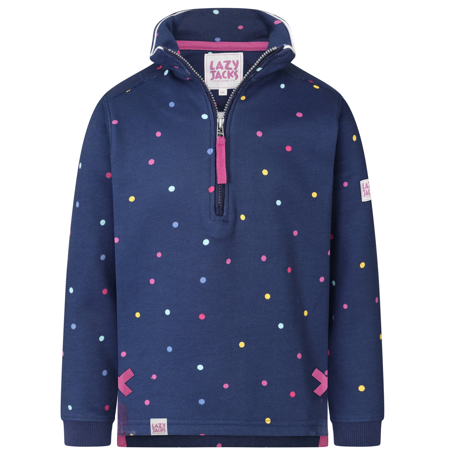 LJ35C - Girls Striped 1/4 Zip Sweatshirt - Polka Dot