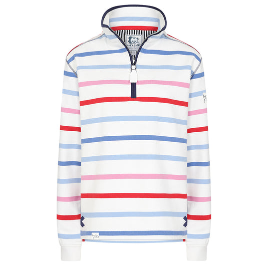 LJ35 - Ladies 1/4 Zip Striped Sweatshirt - Red