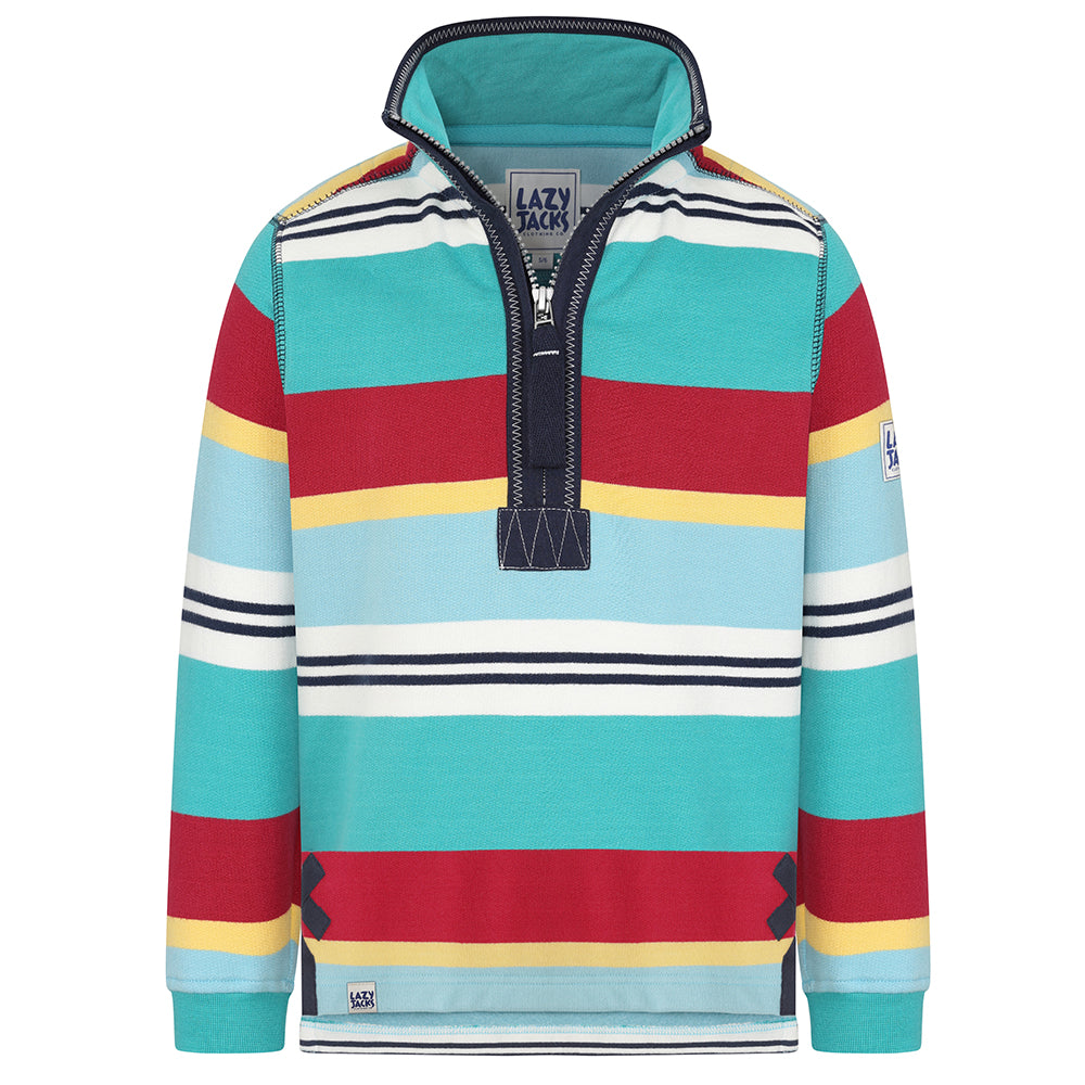 LJ39C - Boys 1/4 Zip Striped Sweatshirt - Aquarius