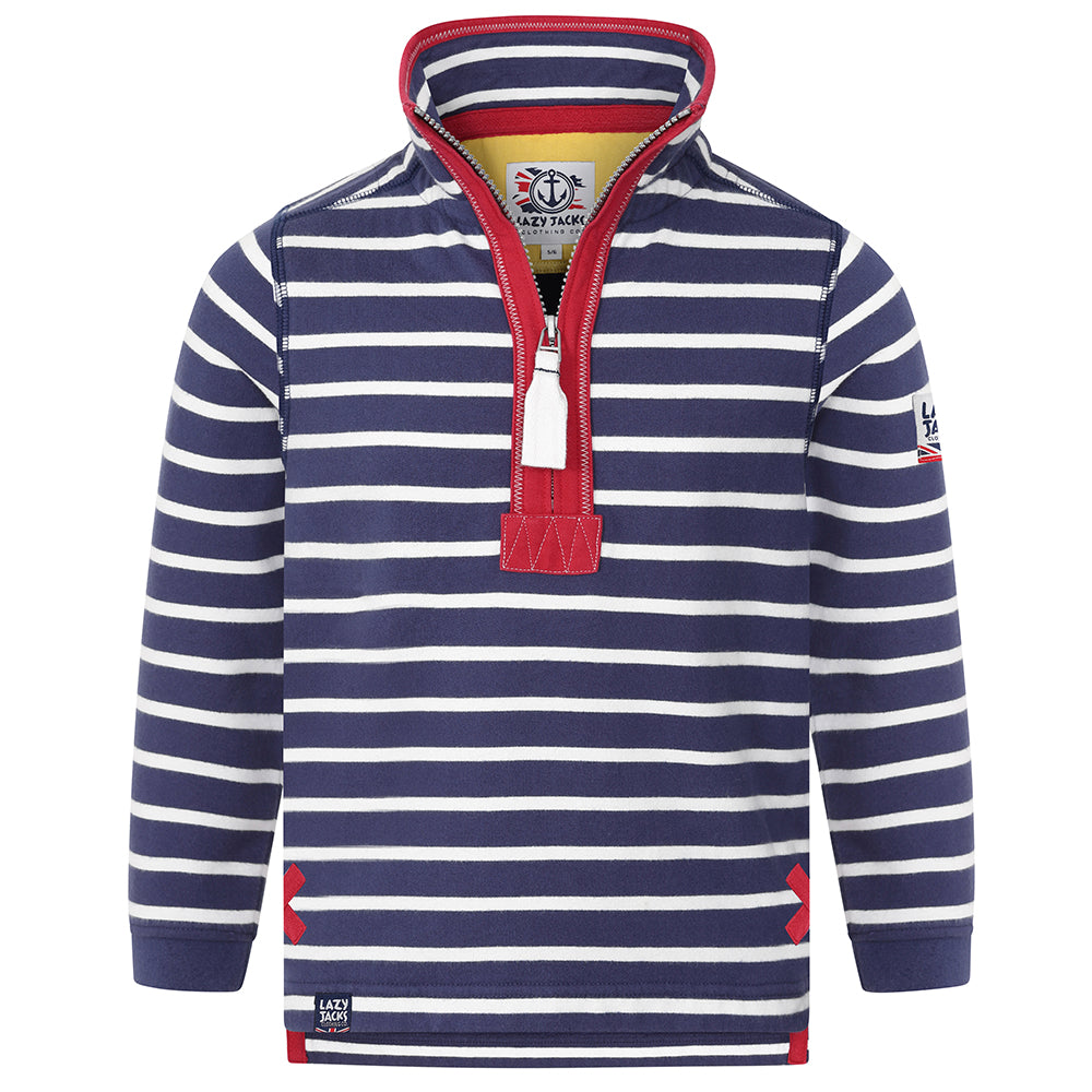 LJ51C - Boys Striped 1/4 Zip Sweatshirt - Marine/Red