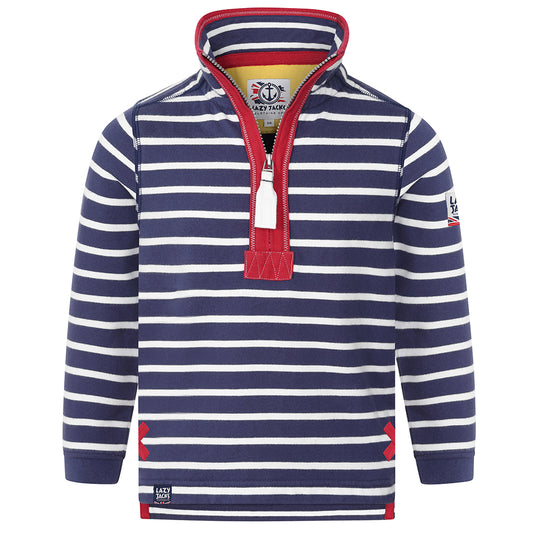 LJ51C - Boys Striped 1/4 Zip Sweatshirt - Marine/Red