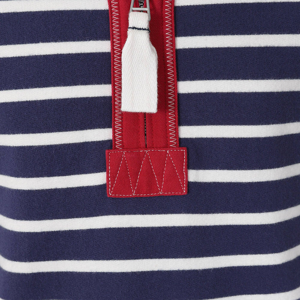 LJ51C - Boys Striped 1/4 Zip Sweatshirt - Marine/Red