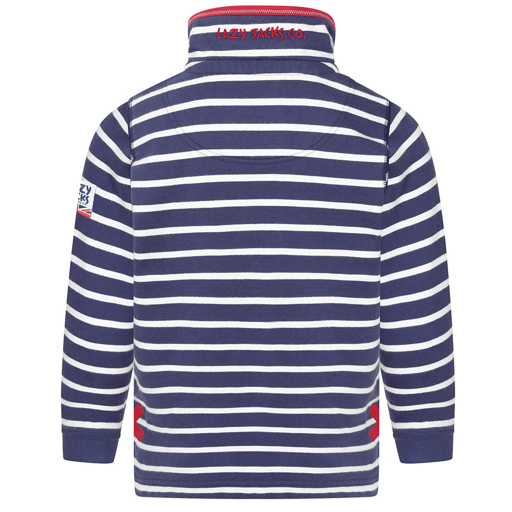 LJ51C - Boys Striped 1/4 Zip Sweatshirt - Marine/Red