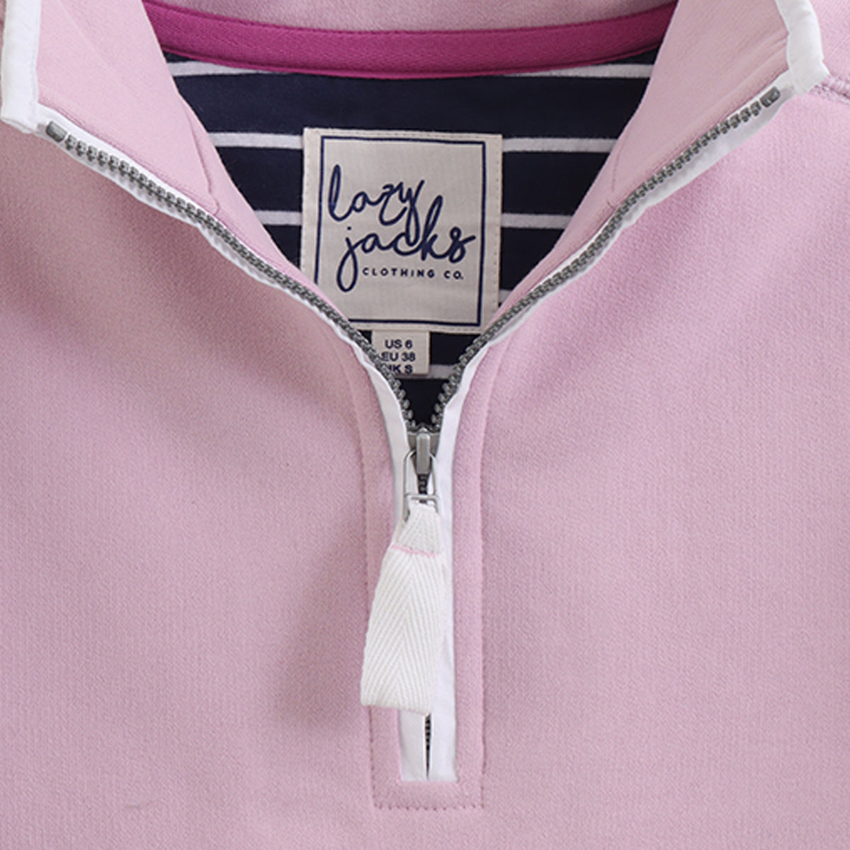 LJ3 - Supersoft 1/4 Zip Sweatshirt - Pink With White Trim