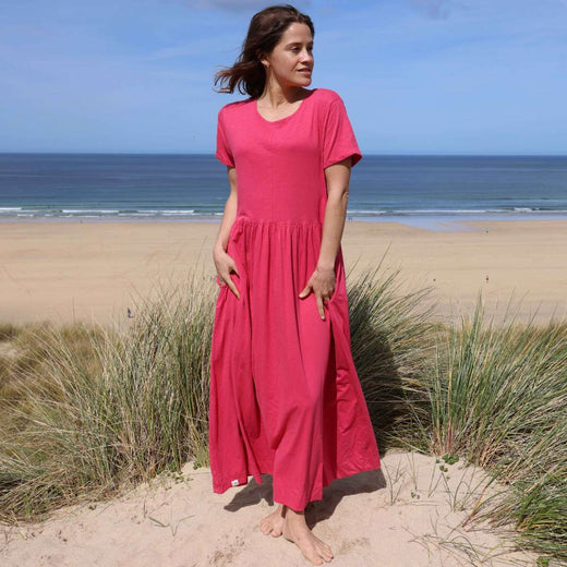 LJ525 - Ladies Long Gathered Dress - Cherry