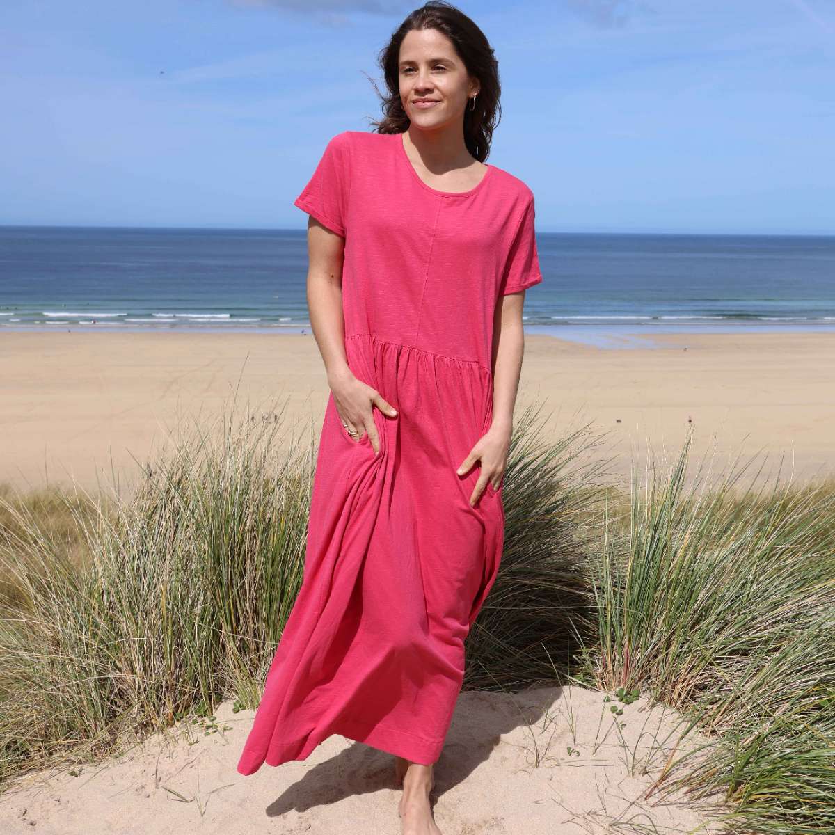 LJ525 - Ladies Long Gathered Dress - Cherry