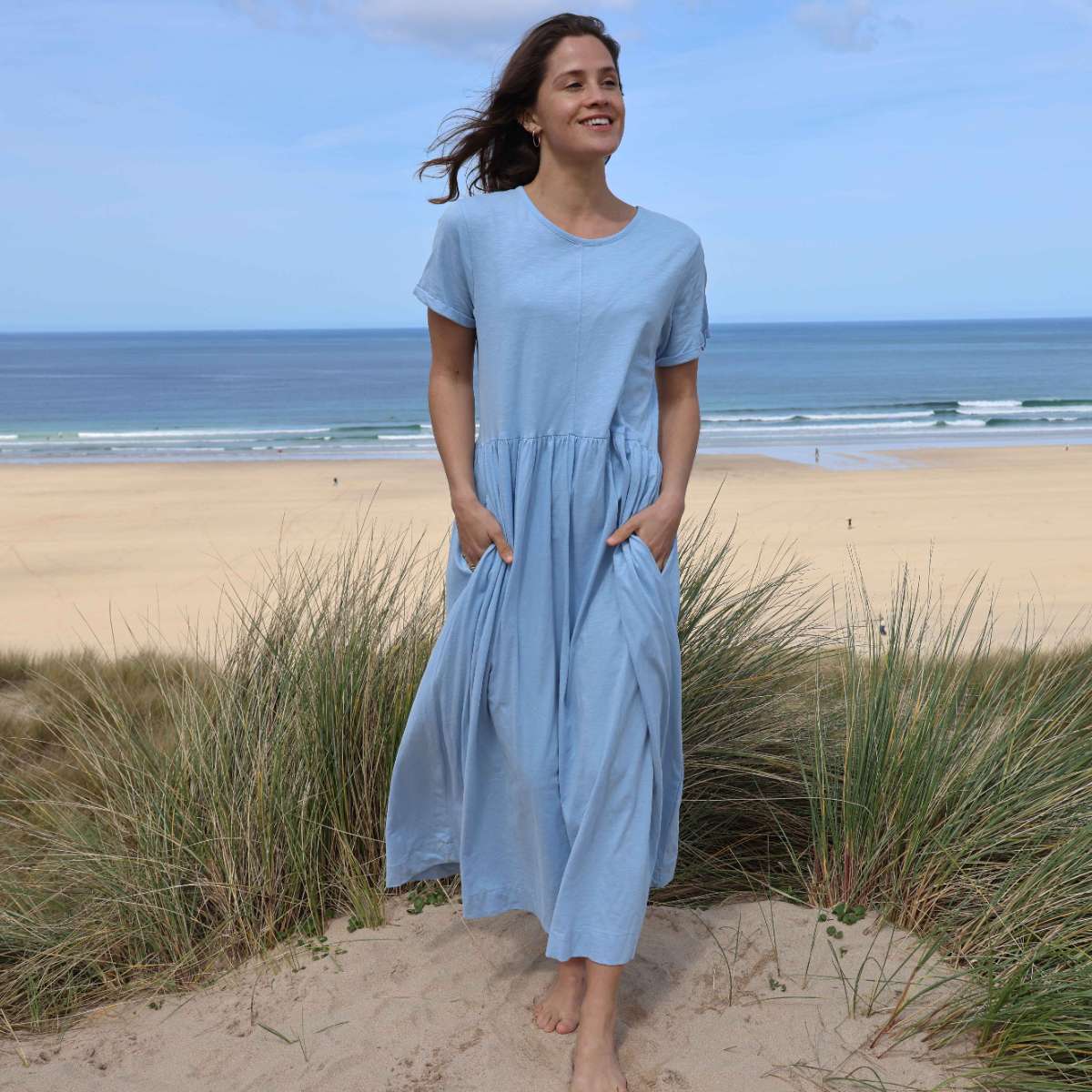 LJ525 - Ladies Long Gathered Dress - Sky