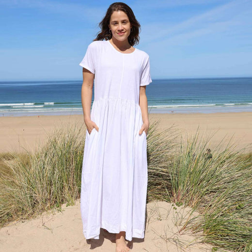 LJ525 - Ladies Long Gathered Dress - White