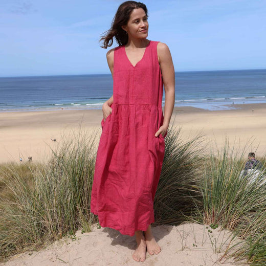 LJ526 - Long Linen Dress - Cherry