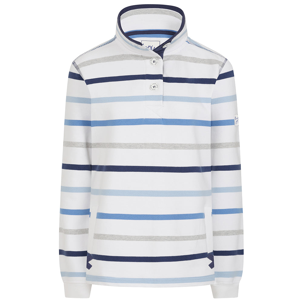 LJ6 - Ladies Striped Button Neck Sweatshirt - Blues
