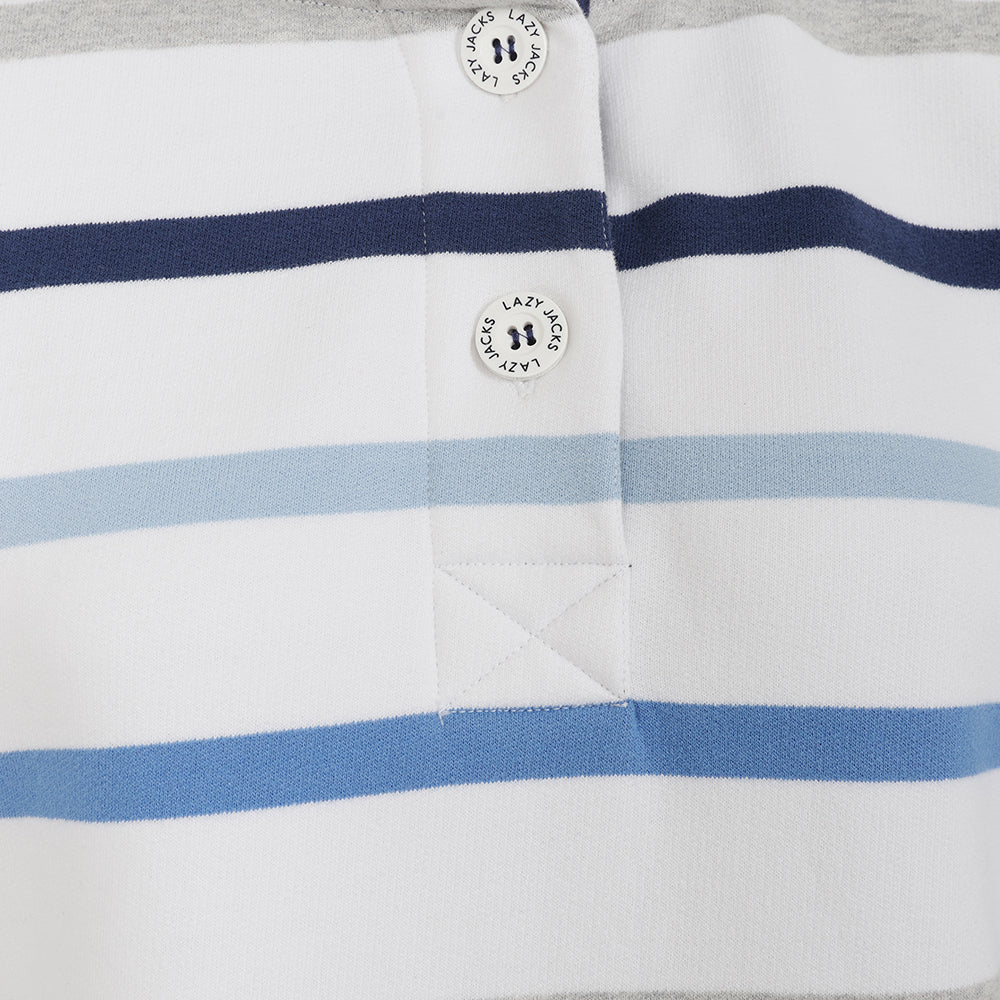 LJ6 - Ladies Striped Button Neck Sweatshirt - Blues